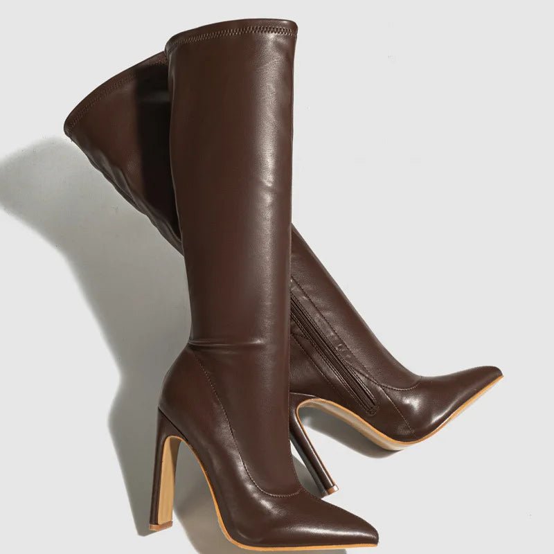 Winter New Fashion Knee-High Boots Women Pointed Toe Elegant Thin High Heel Casual Ladies Pumps Shoes Long Botas Mujer