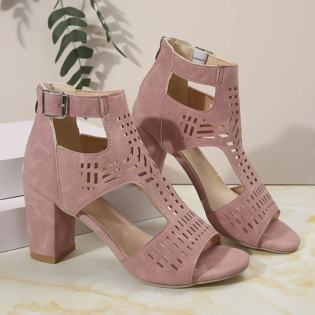 Women Fashion Strap Sexy High Heel Sandals Woman Roman Hollow Pumps Lace-up Peep Toe Sandals Casual Chunky High-heeled Sandals