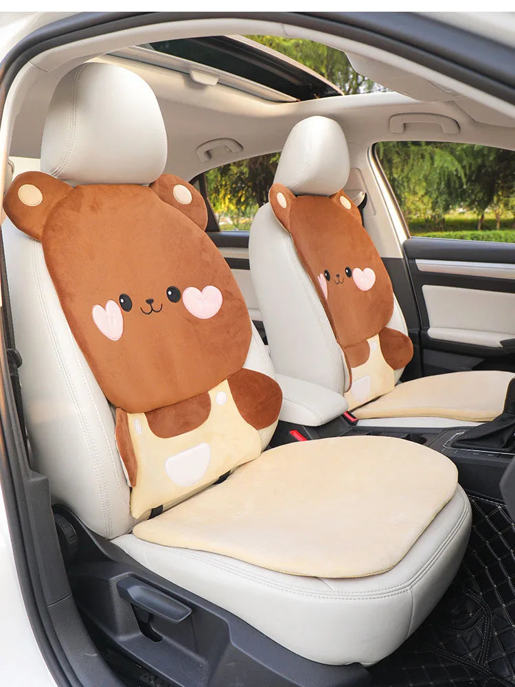 Cute Cartoon Animal Car Seat Covers Cushion Breathable Ice Silk Universal For Women Ladies Gifts Auto Interior Decor Accessories