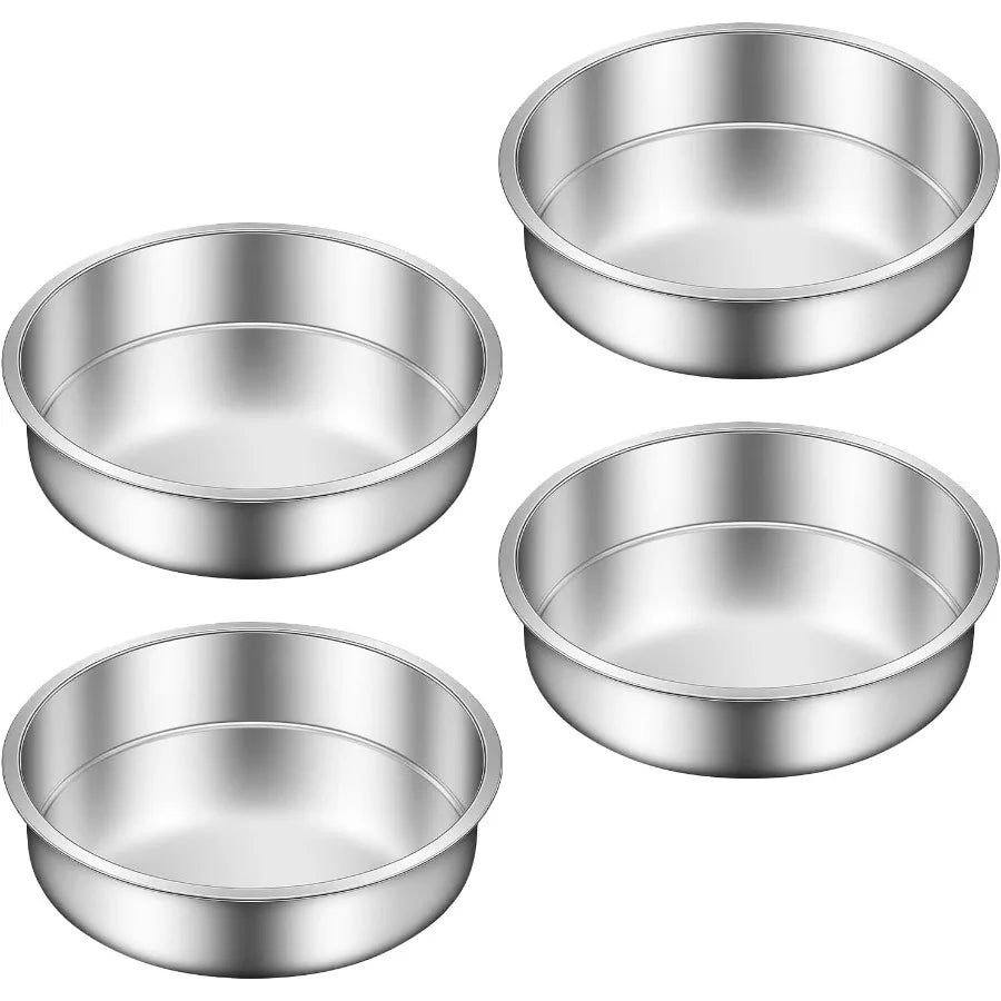 8 Inch Cake Pan Set of 4 Stainless Steel Round Layer Cake Baking Pans Molds Tins Stackable Even Heating Dishwasher Safe Non-Tox