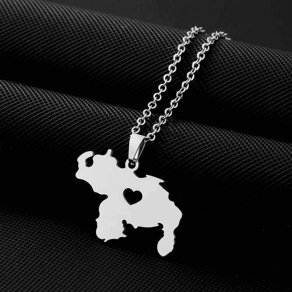 New Venezuela Map Heart Map Design Charm Pendant Necklace For Women Men Venezuelan Fine Charm Clavicle Chain Jewelry Accessories