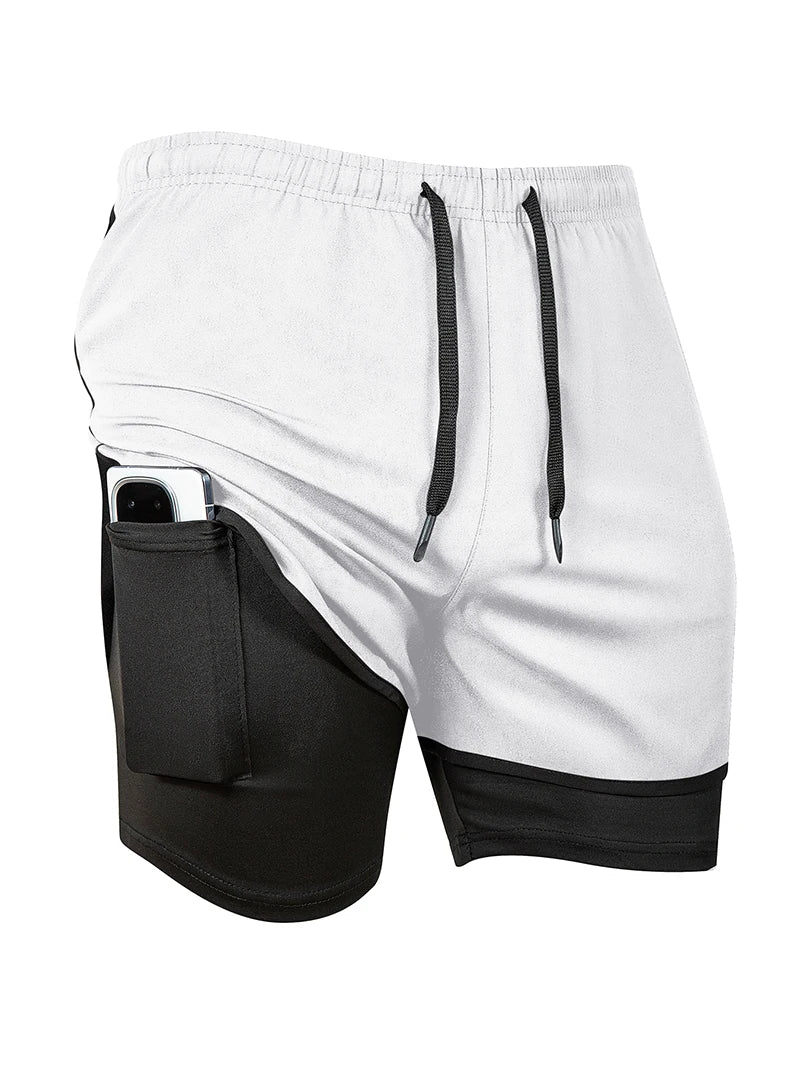 Men's 2 in 1 Running Workout Short with Phone Pocket Towel Loop Gym Athletic Quick Dry Stretchy Performance Shorts Activewear