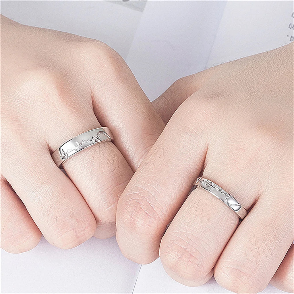 2Pcs/set Silver Plated Crown Square Couple Rings For Women Men Punk Forever Endless Love Wedding Ring Valentine's Day Jewelry