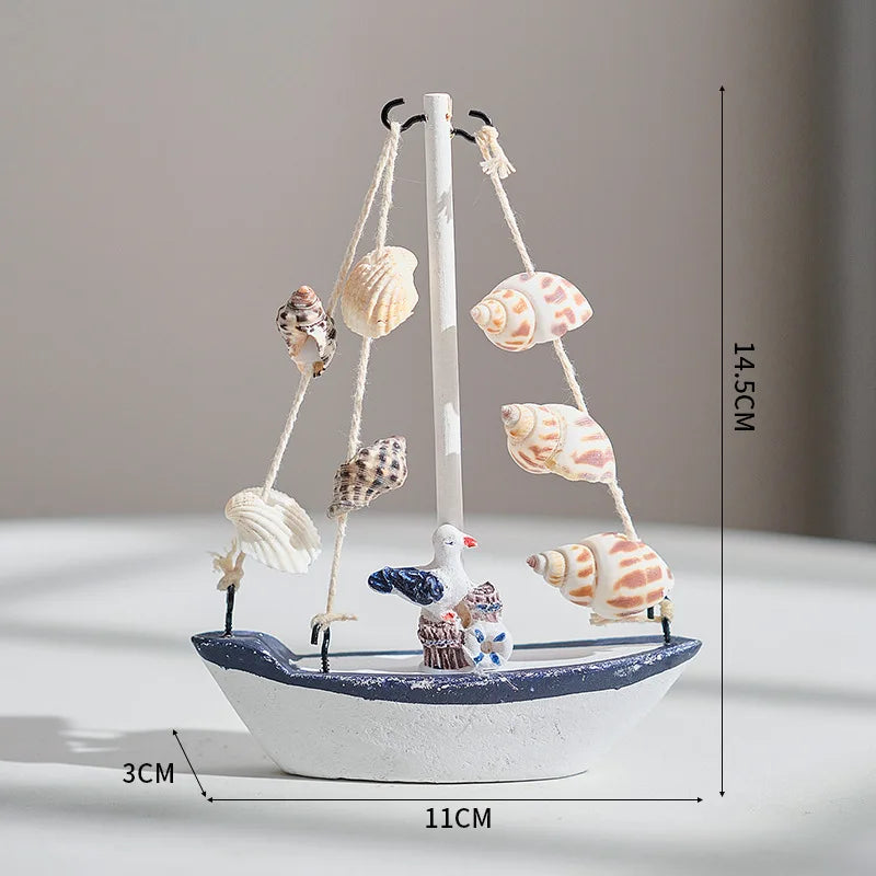 Mini Nautical Style Wooden Sailing Boat Ship-Nautical Blue Craft Ornament for Home Party Room Decoration Marine Themed Accents
