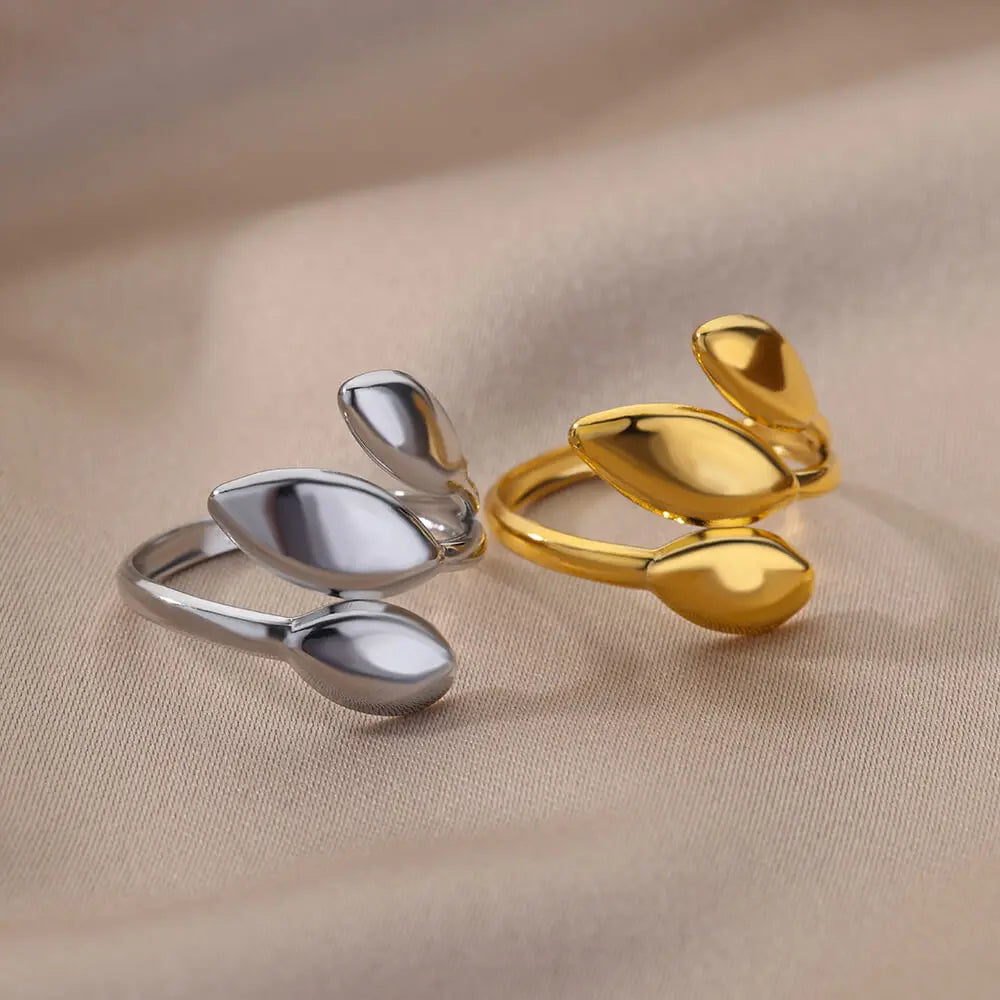 Stainless Steel Twist Chain Adjustable Rings for Women Men Simple Geometric Leave Flower Open Ring Jewelry Female Holiday Gifts