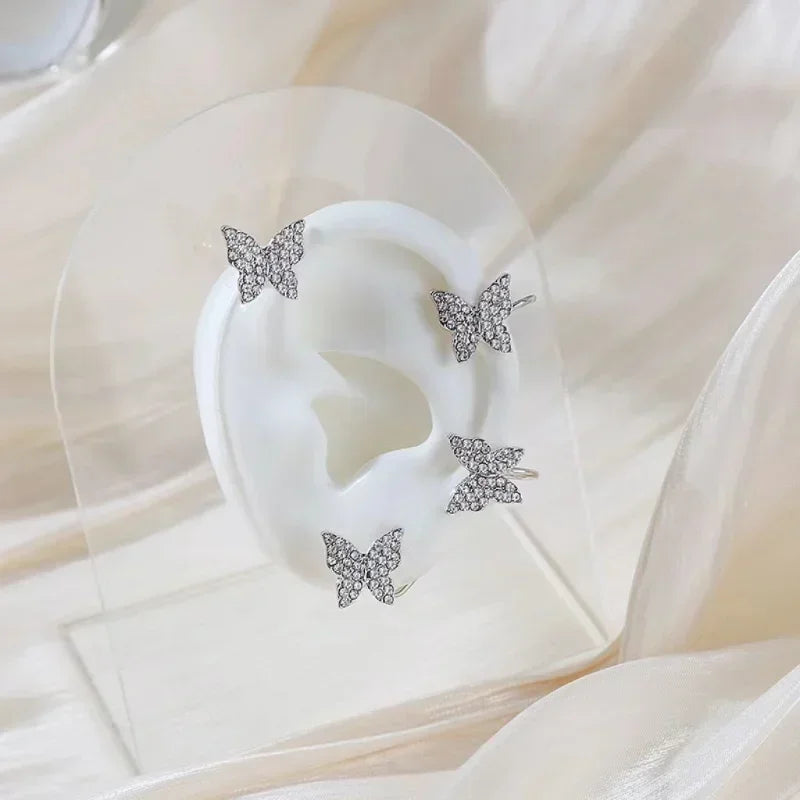 Silver Butterfly Clip-On Earrings – Sparkling Zircon Ear Cuff No Piercing