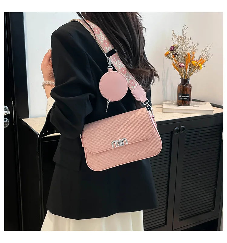 ‌2025 Korean-Style Wide Strap Bag - Crossbody/Shoulder/Handheld Multi-Way Purse, Trendy Small Handbag for Women