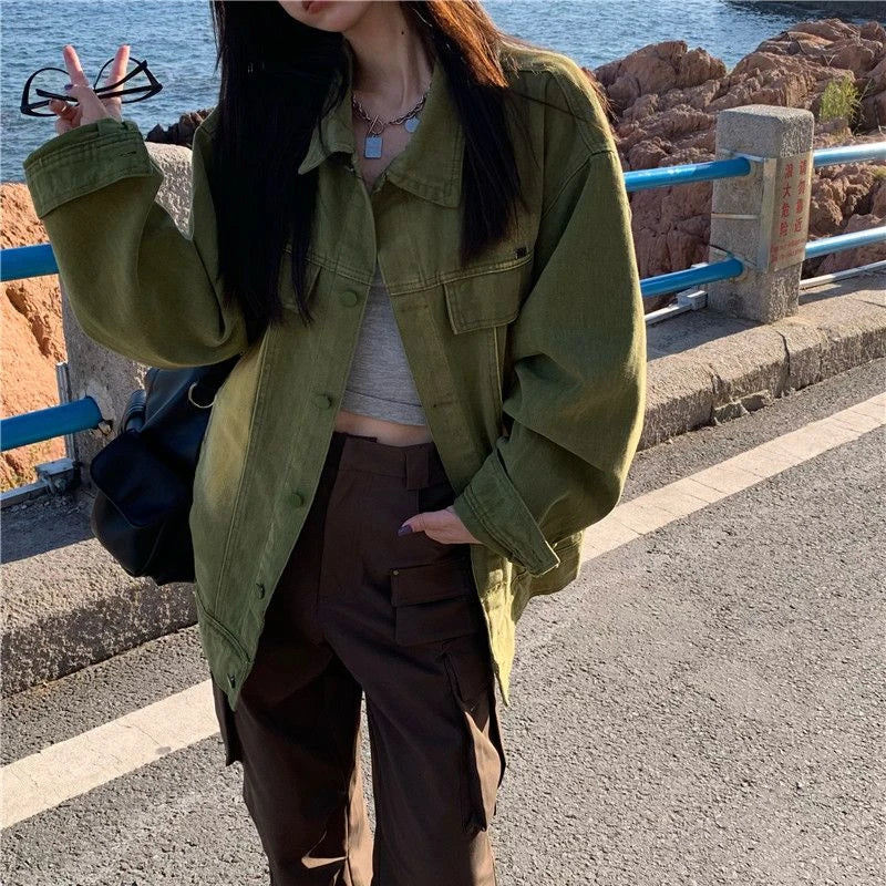 Women Jacket Vintage Workwear Denim Coat