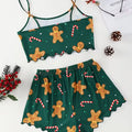 Women's Sleepwear Soft Christmas Festival Cute Gingerbread Print 2 Pieces Pajama Set Crop Tops and Shorts Loungewear