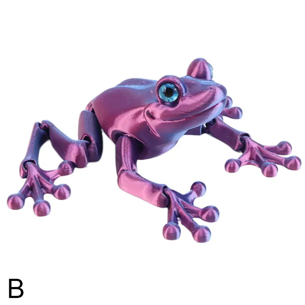 3D Printed Cute Frog Model Multi-joint Movable With Glittering Eyes Simulated Animals Model For Room Decor Accessories Kids Gift