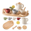 Wooden Montessori Toys Toddler Pretend Play Tea Party Set Silicone Teapot Cups Wood Tray Scoop Toys for Kids Birthday Gift