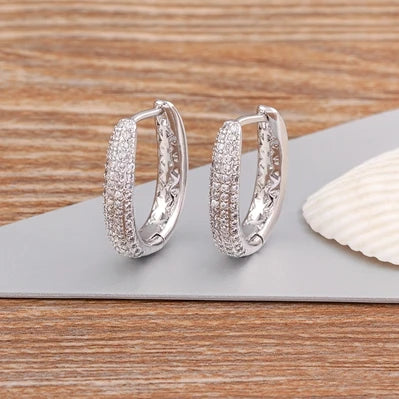 Nidin Creative U Shape Design 3 Colors Fashion Cubic Zirconia Hoop Earrings Crystal Ear Buckle Jewelry for Valentine's Day Gift