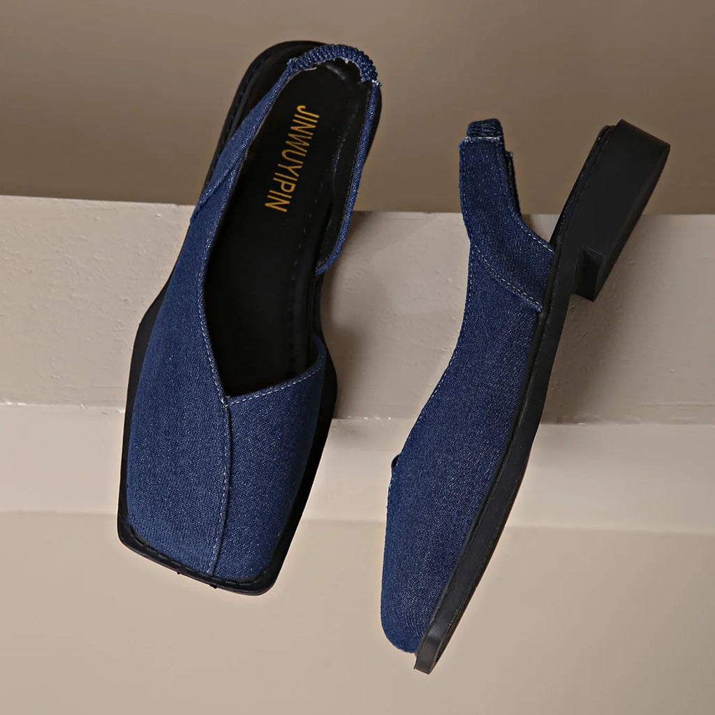 Women Sexy Sandals Elegant Square Toe Causal Flat Shoes for Women Fashion Low Heels Sandals Brand Designer Women Party Shoes