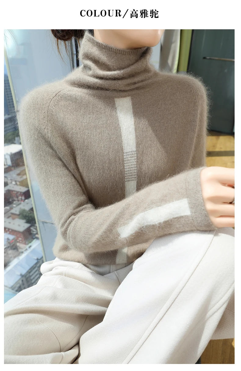 Women's Mink Cashmere Sweater High Neck Long Sleeve Autumn and Winter Fashion Soft Pullover Turtle Neck LuXury Women Top Jumper