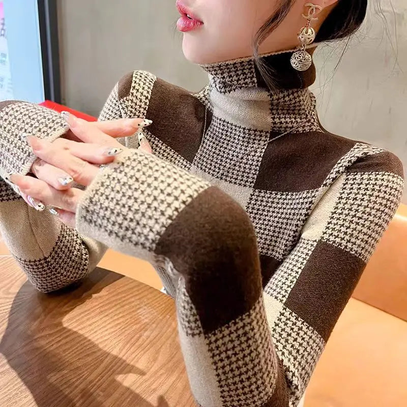 High Neck Sweater for Autumn and Winter Women 2024 New Slim Fit Top Pile Collar Base Shirt Stylish Women's Clothing