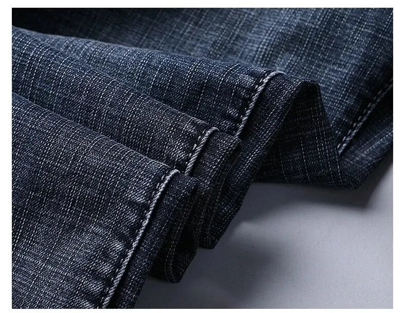 Wthinlee New Business Men's Jeans fleece Casual Straight Stretch Fashion Classic Blue Black Work Denim Trousers Male  Clothing