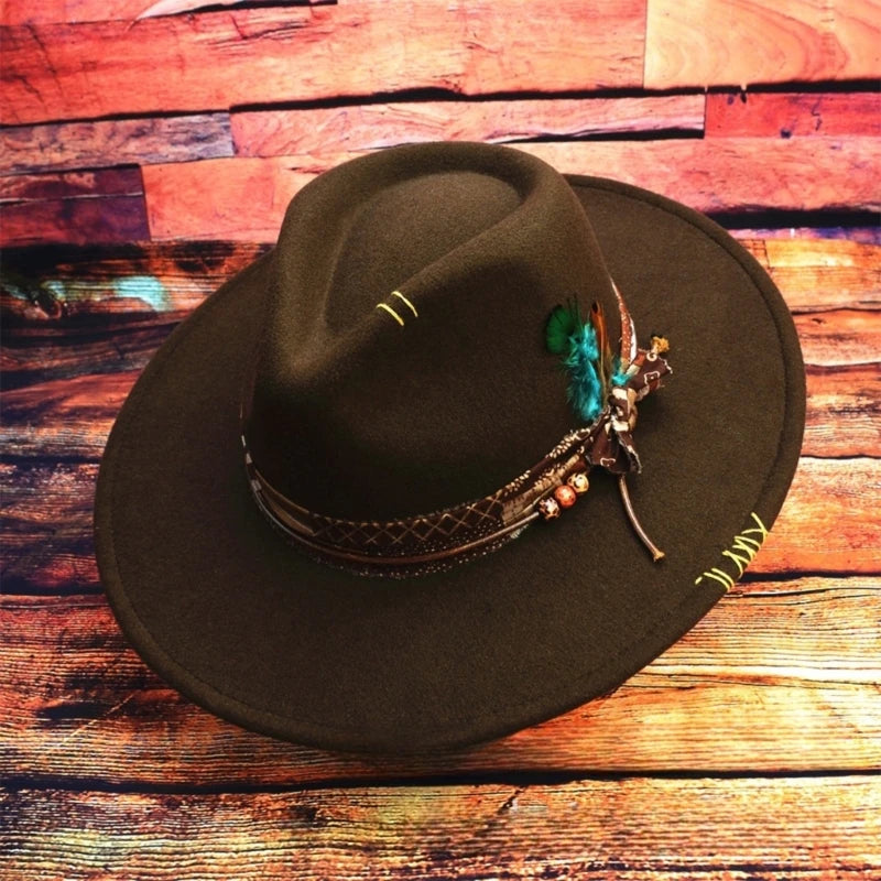 Fedoras felt hats men Actors perform hat Homburg Panama Props Western black green women's Headwear Decorate dancing party caps
