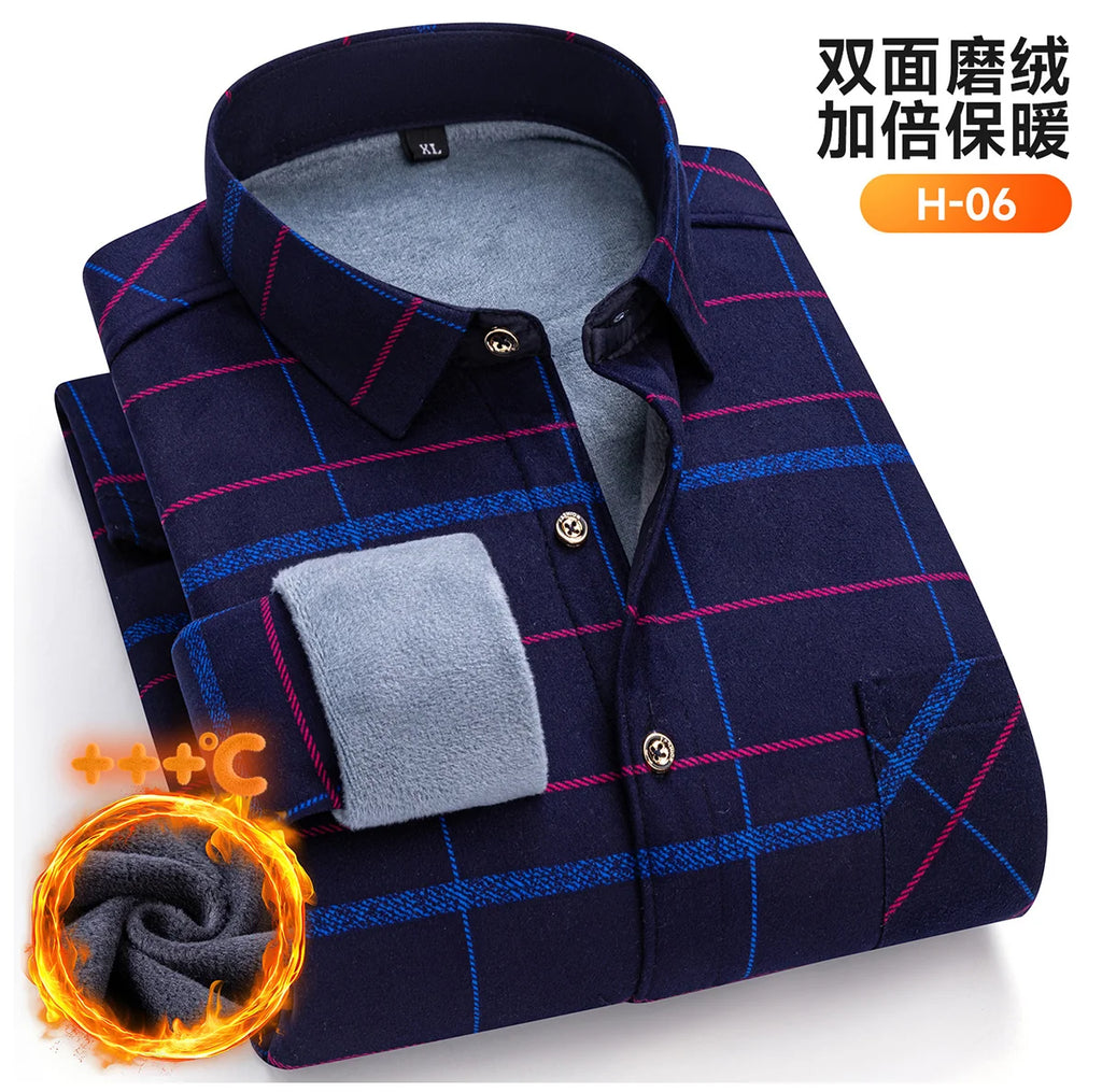 Winter Warm Men's Plaid Shirts Thickened Flannel Casual Menswear Long Sleeve Plus Size Office Workwear Casual Male Check Shirts