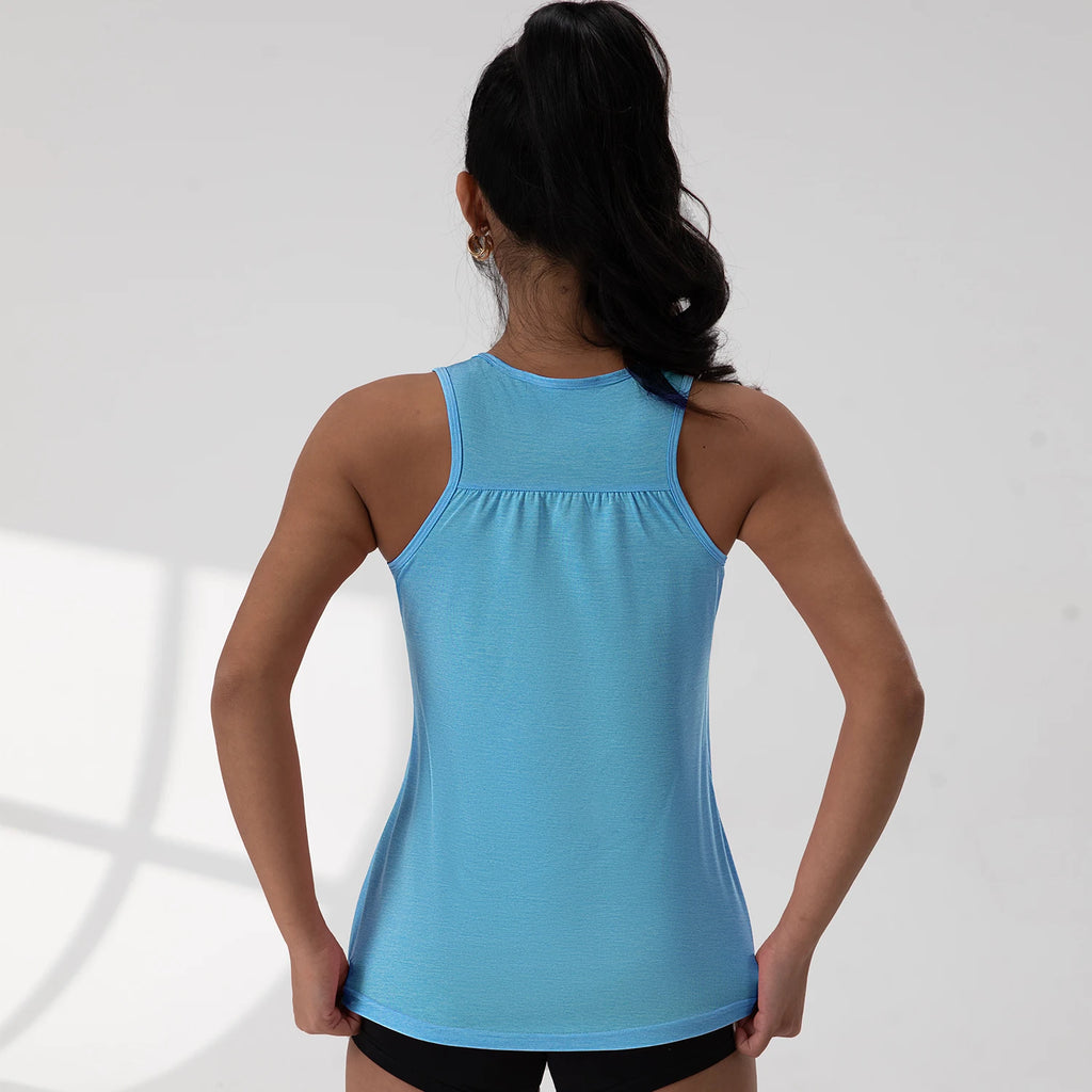 Women's Pure Color Round Neck Summer Sports Vest Loose Yoga Clothing Sleeveless Running Yoga Vest Gym Tops