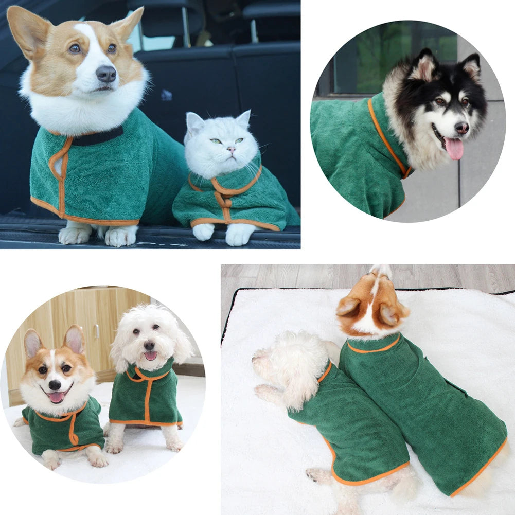 Dog Bathrobe Towel Pet Drying Coat Clothes Adjustable Pet Towel For Large Medium Small Dogs Cat Microfiber Absorbent Beach Towel