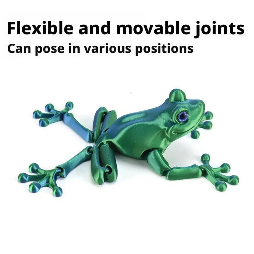 3D Printed Cute Frog Model Multi-joint Movable With Glittering Eyes Simulated Animals Model For Room Decor Accessories Kids Gift