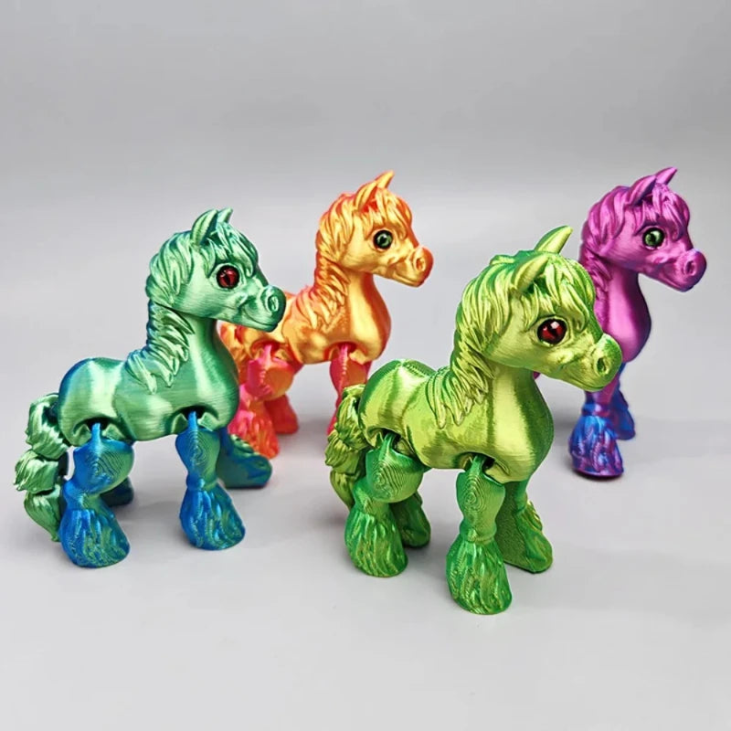 3D Printing Sunshine Rainbow Little White Horse Animal Toys Joint Tail Movable Creative Home Desk Decoration Kids Birthday Gift