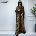 WINYI new winter clothes for women Geometric print Africa Luxury Long Fur Loose dress Thick Warm long down coat winter abaya