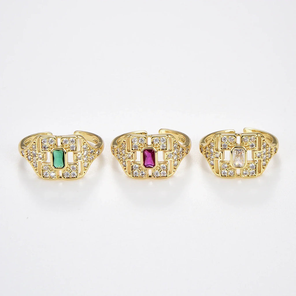 Ring for Women Men Vintage Brass Jewelry Paved Zircon Fashion Design Noble High Quality Synthetic-Gems Open Rings Wholesale
