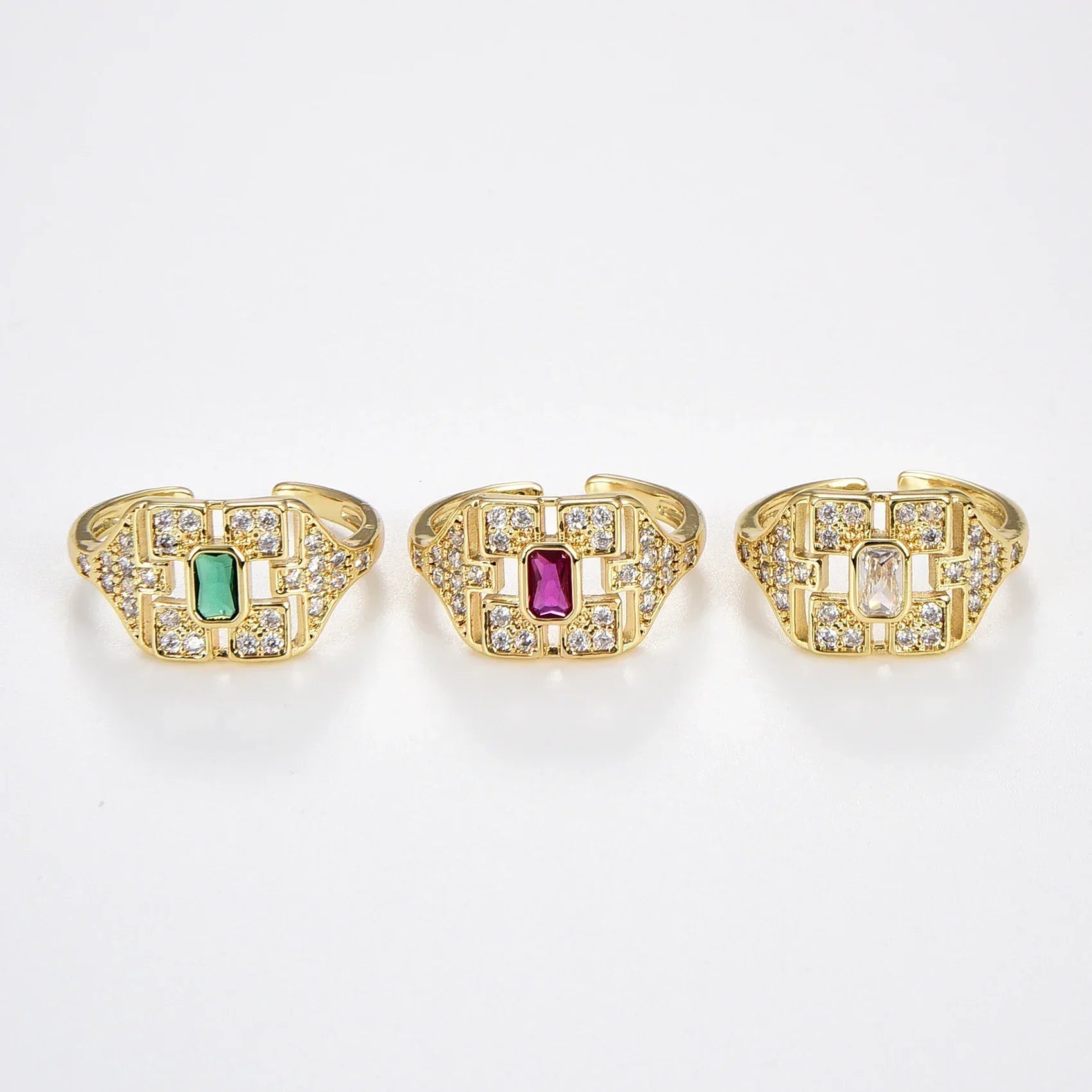 Ring for Women Men Vintage Brass Jewelry Paved Zircon Fashion Design Noble High Quality Synthetic-Gems Open Rings Wholesale