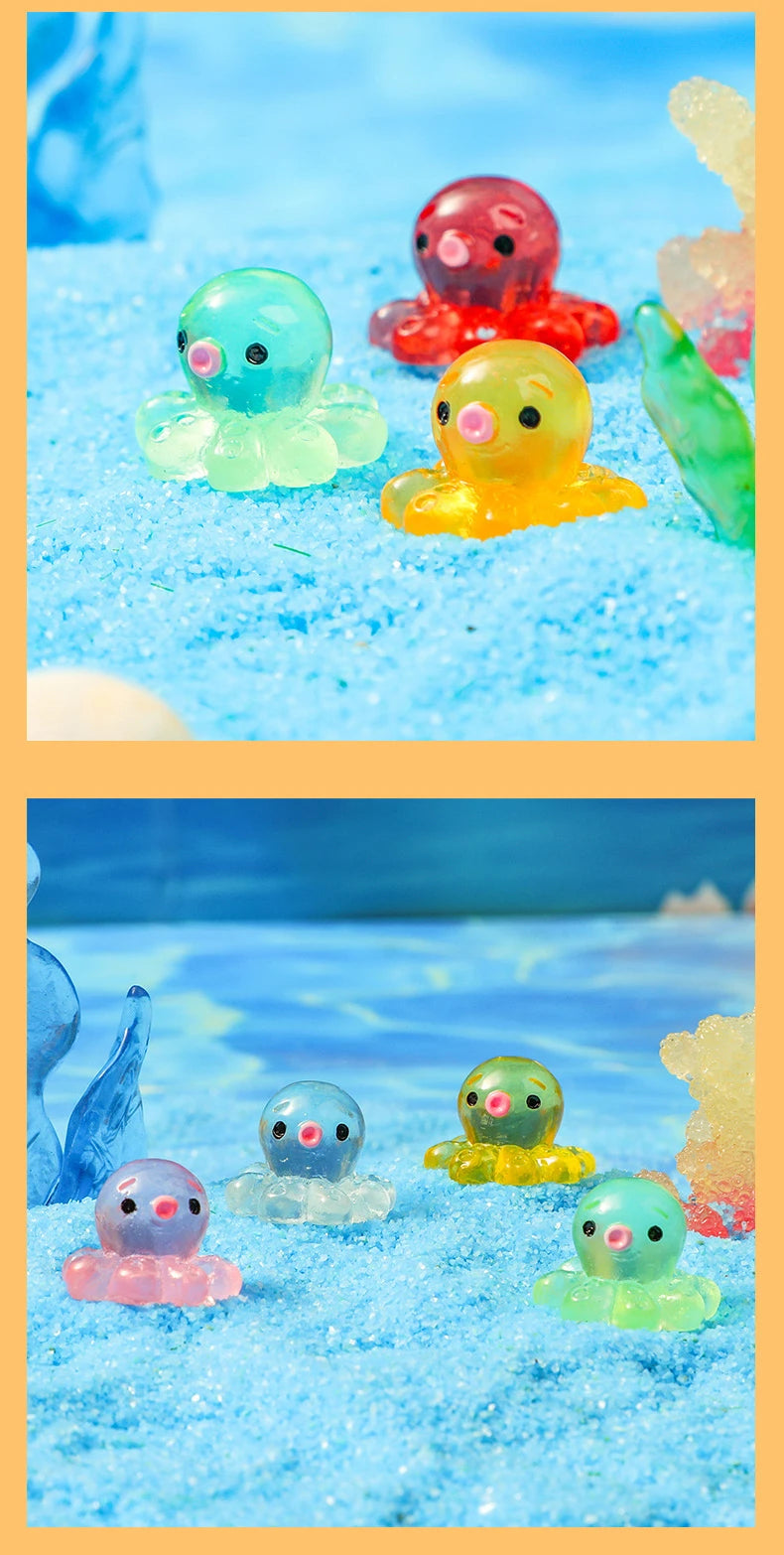 10 Pcs Glow-in-the-dark Cute Octopus Resin Desktop Decorations Ornaments