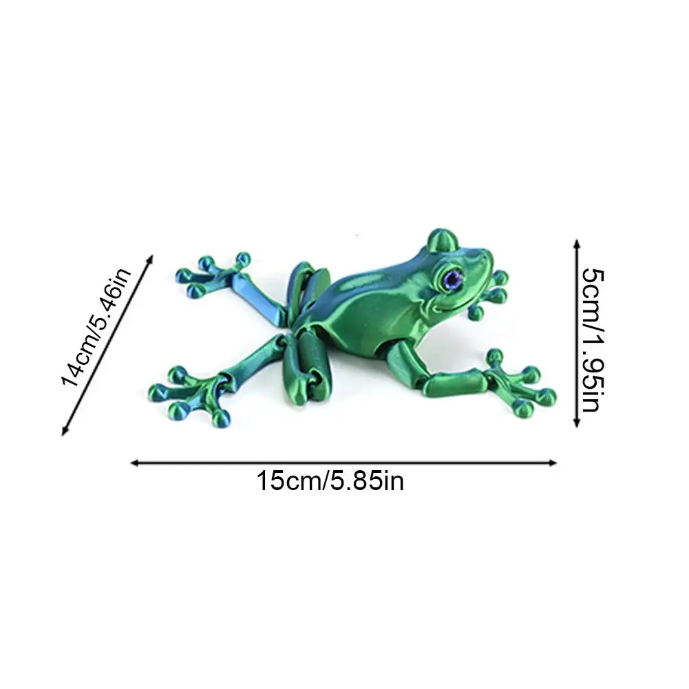 3D Printed Cute Frog Model Multi-joint Movable With Glittering Eyes Simulated Animals Model For Room Decor Accessories Kids Gift