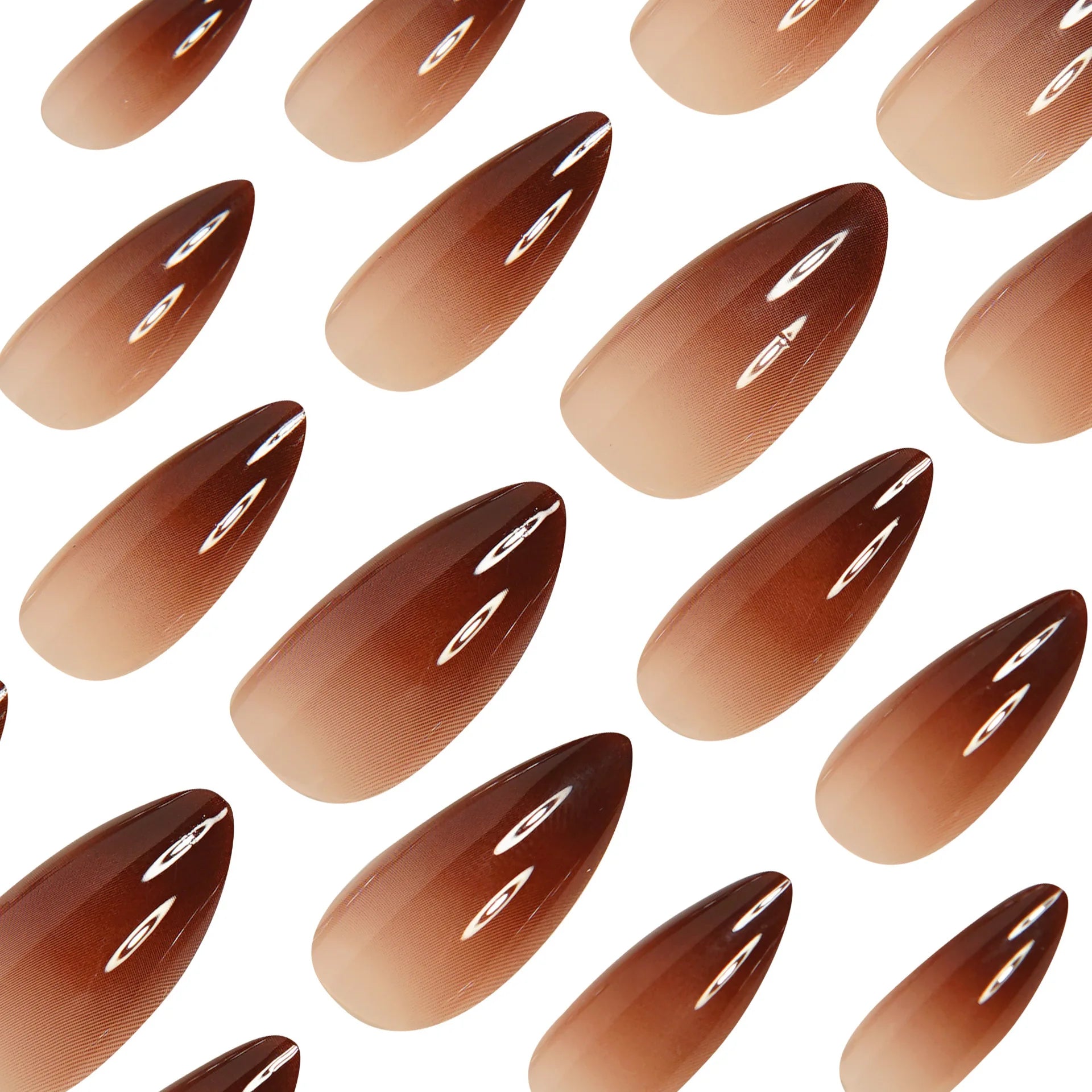 Medium fake nails for women girls gradient coffee color glossy Square almond nail tips full cover press on acrylic false nail