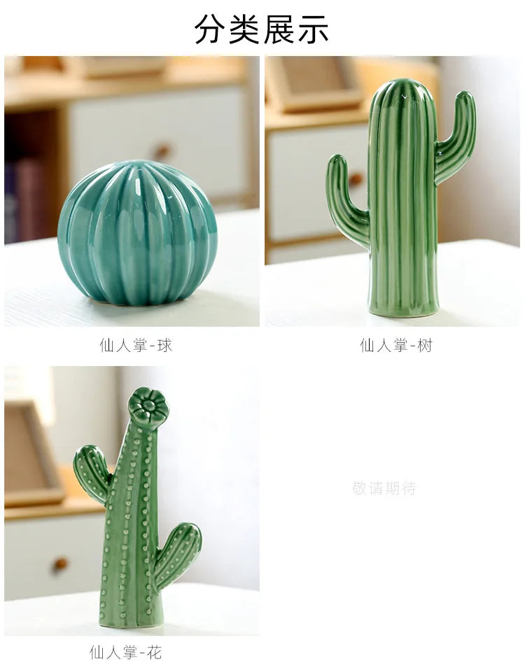 Minimalist Ceramic Cactus Ornament Creative Home Craft Decor for Living Room Entrance Desktop Business Gift