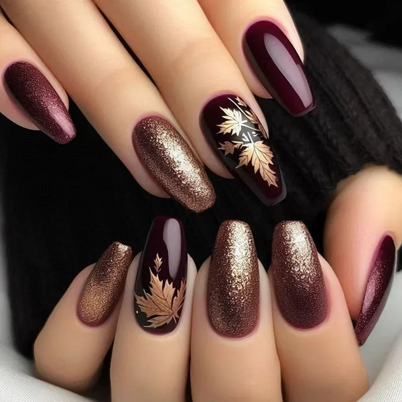 Flower Ballet Press-On Nails | 24pcs Long Full Cover Nail Tips | Brown Floral Design