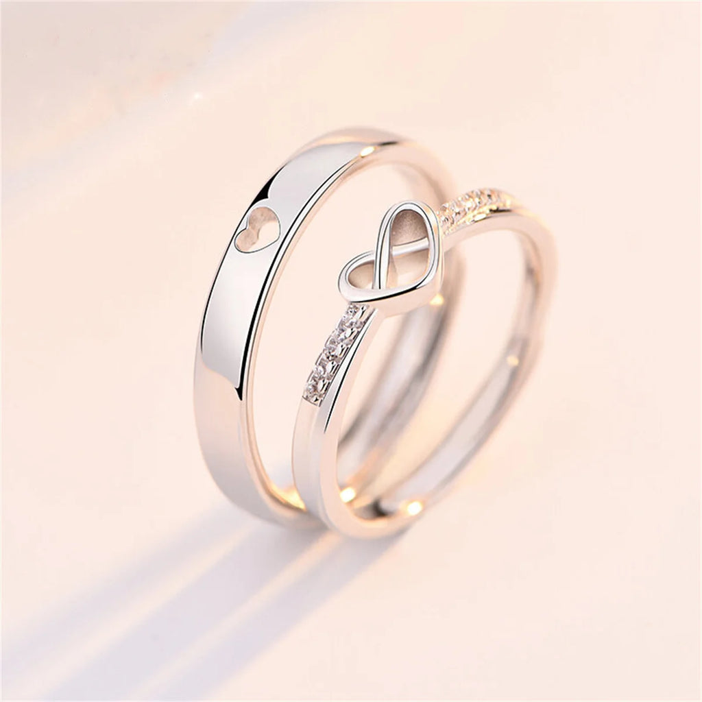 2Pcs/set Silver Plated Crown Square Couple Rings For Women Men Punk Forever Endless Love Wedding Ring Valentine's Day Jewelry