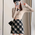 2025 Woman Skirts Woolen A-word Short Skirt Autumn And Winter Half Plaid Female Of The New High-waisted Slim-fit Wrap Hip Skirt