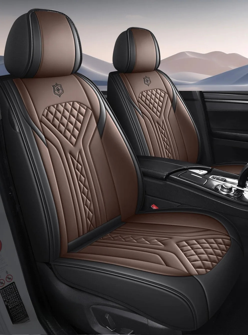 5 Seats PU Leather Car Seat Covers Full Coverage Split Headrest Soft Sponge Filled Comfortable Wear Resistant Non Slip