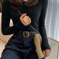 Knitted Women Sweater Button O-neck Pullovers Spring Autumn Basic Sweaters for Female Pullover Slim Solid Bold Stripes Tops