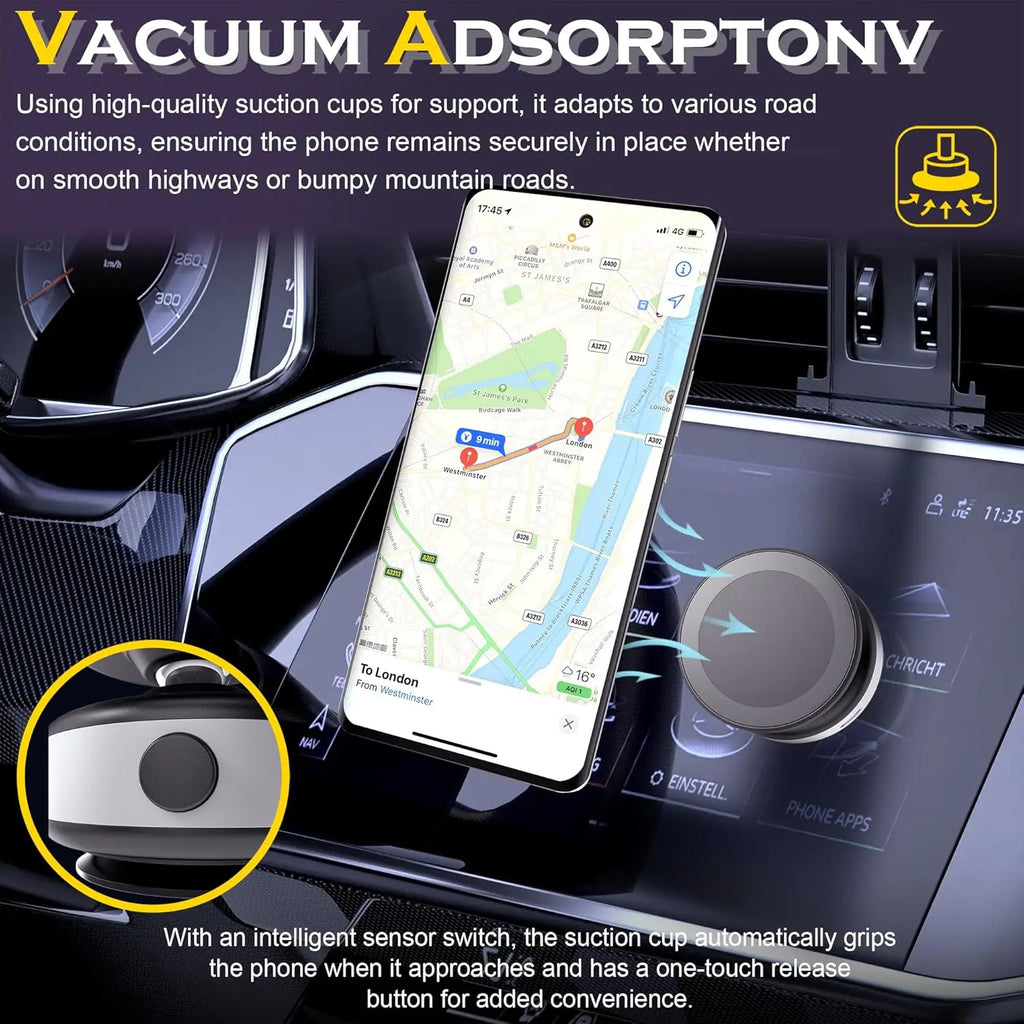 Electric Vacuum Magnetic Car Mount Stand for Cell Phone 360° Rotation Strong Suction Cup for iPhone 14 15 16 Hands-Free Holder