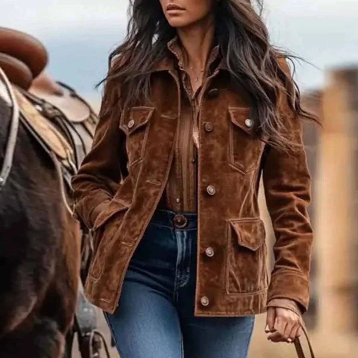 Western Style Short Jackets for Women Outerwears Suede Jacket Women Streetwear Outdor Women Coats Button New in Coats and Jacket