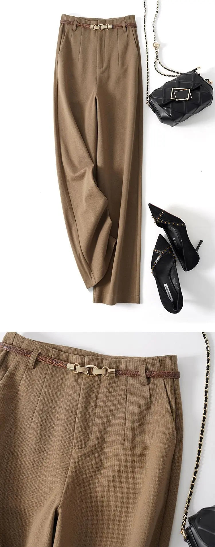 CGC Korean Fashion High Waist Loose Wide Leg Pants Women Woolen Trousers Simple Solid Straight Baggy Pants Casual Jogging Pants