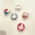 Love zircon inlaid pink handmade drip glaze enamel ring Y2K creative open ring female accessories jewelry gift