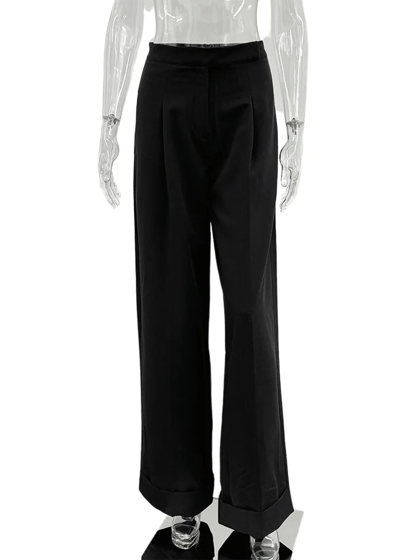 Parc Fee Fashion Loose Black Office Women's Pants Casual High Waist Wide Trousers Elegant Classic Full Length Pants Female