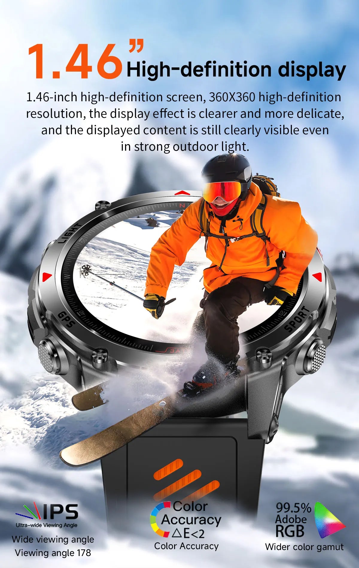 Smart Watch For Men 1.46'' 360*360 HD AMOLED Color Display Voice Call Compass LED Sports Fitness Waterproof Watch Ladies