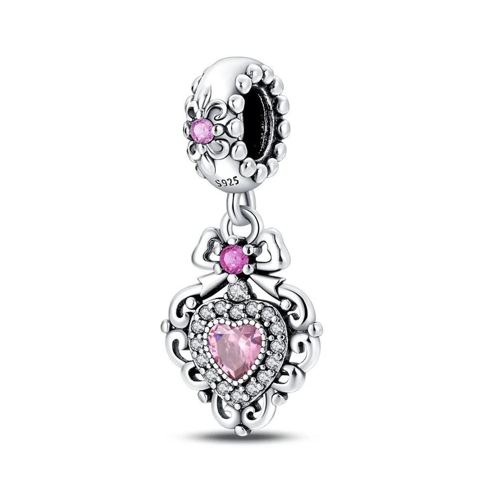 Pendant Charm Bead 925 Sterling Silver Pink Heart-Shaped Beads Fit Original Bracelet for Jewelry Making Valentine's Day gift