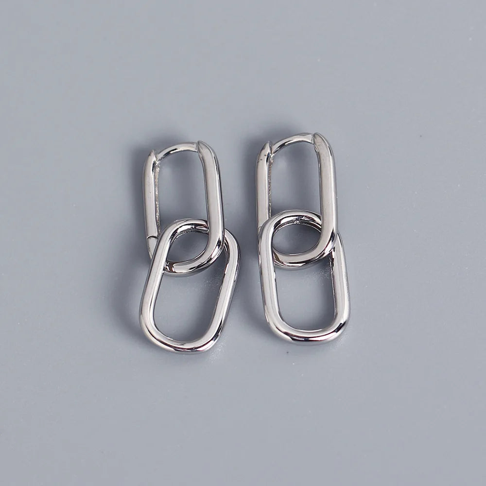 F.I.N.S Minimalist Real S925 Sterling Silver Oval Heart-Shaped Drop Earrings Geometric Smooth Hoops Pendientes Plata 925 Jewelry
