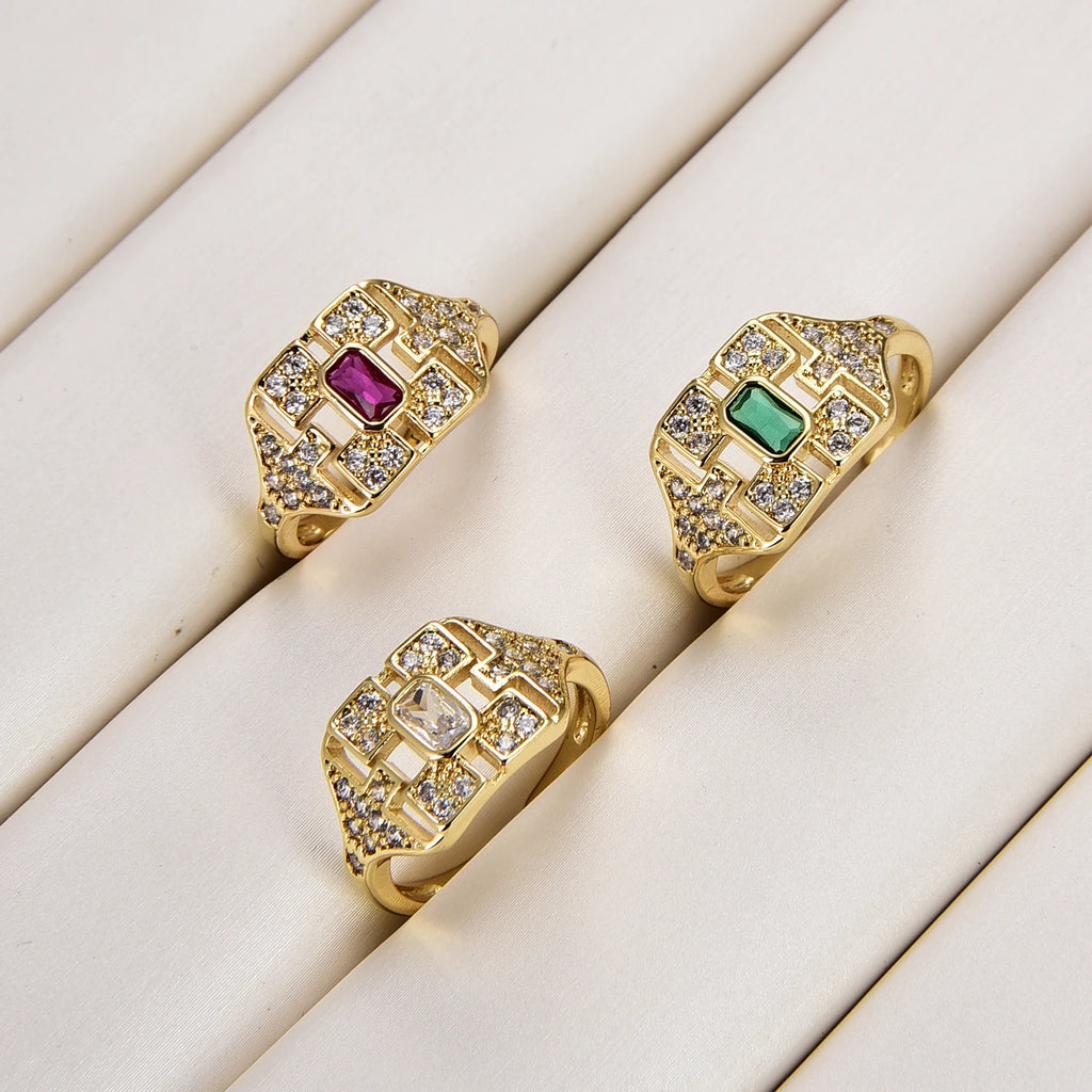 Ring for Women Men Vintage Brass Jewelry Paved Zircon Fashion Design Noble High Quality Synthetic-Gems Open Rings Wholesale