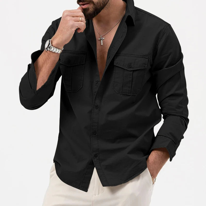 Men's Long Sleeve Shirt, Tiki Retro Solid Color Fitness Wear, Harajuku Street High Quality Fashion Jogging Fitness Autumn Shirt