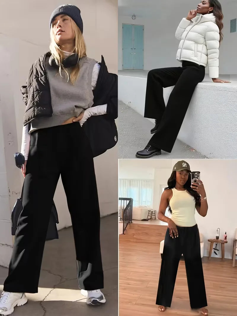 Warm Fleece Lined Wide Leg Pants