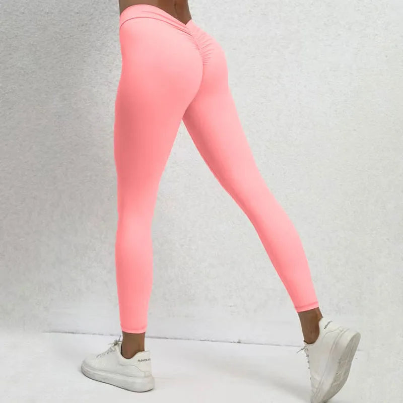 Active V Back Sport Yoga Leggings Women Push Up Gym Suit Sexy Body Sculpting Quick Dry Brazilian Scrunch Tights
